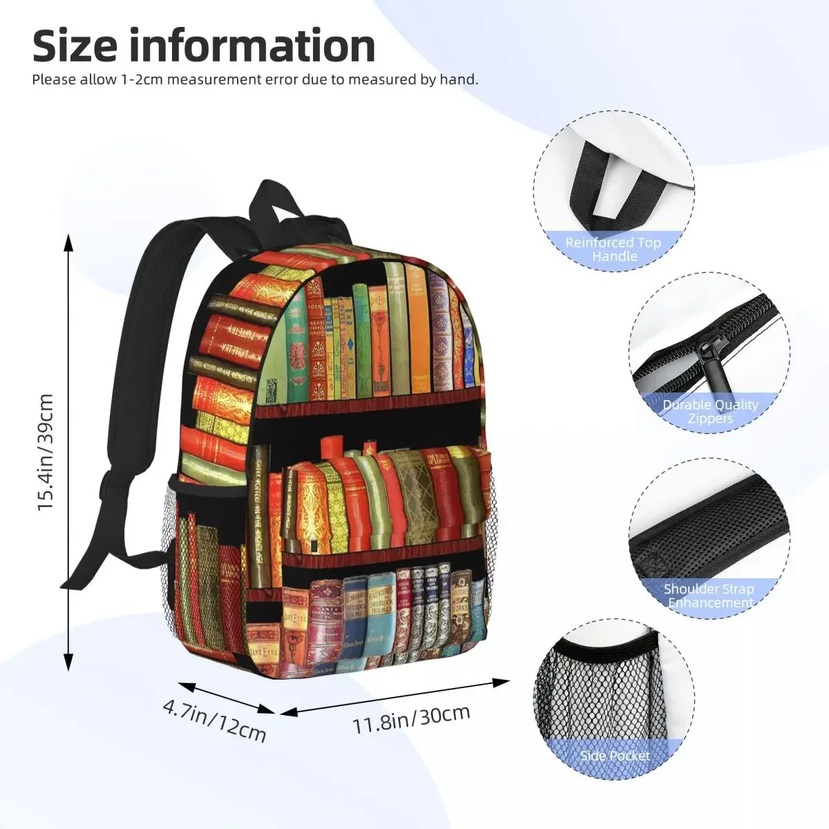 Bookworm Antique Book Library, Vintage Book Shelf Backpacks Teenager Bookbag Students School Bags Laptop Rucksack Shoulder Bag