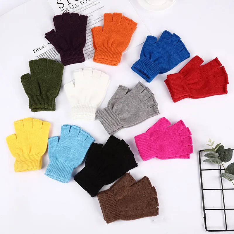 

Men Winter Fingerless Gloves Half Finger Writting Office Knitted Alpaca Wool Warm Leather Label Thick Elastic Driving Gloves