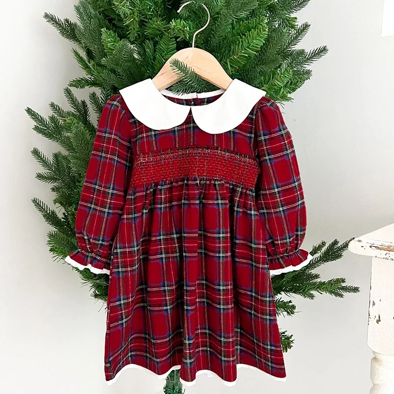 Christmas Party Dress Baby Girl Lace Princess Ruffle Plaid Finish Dress Autumn Winter Wear Kids Girl Fashion Christmas Holiday