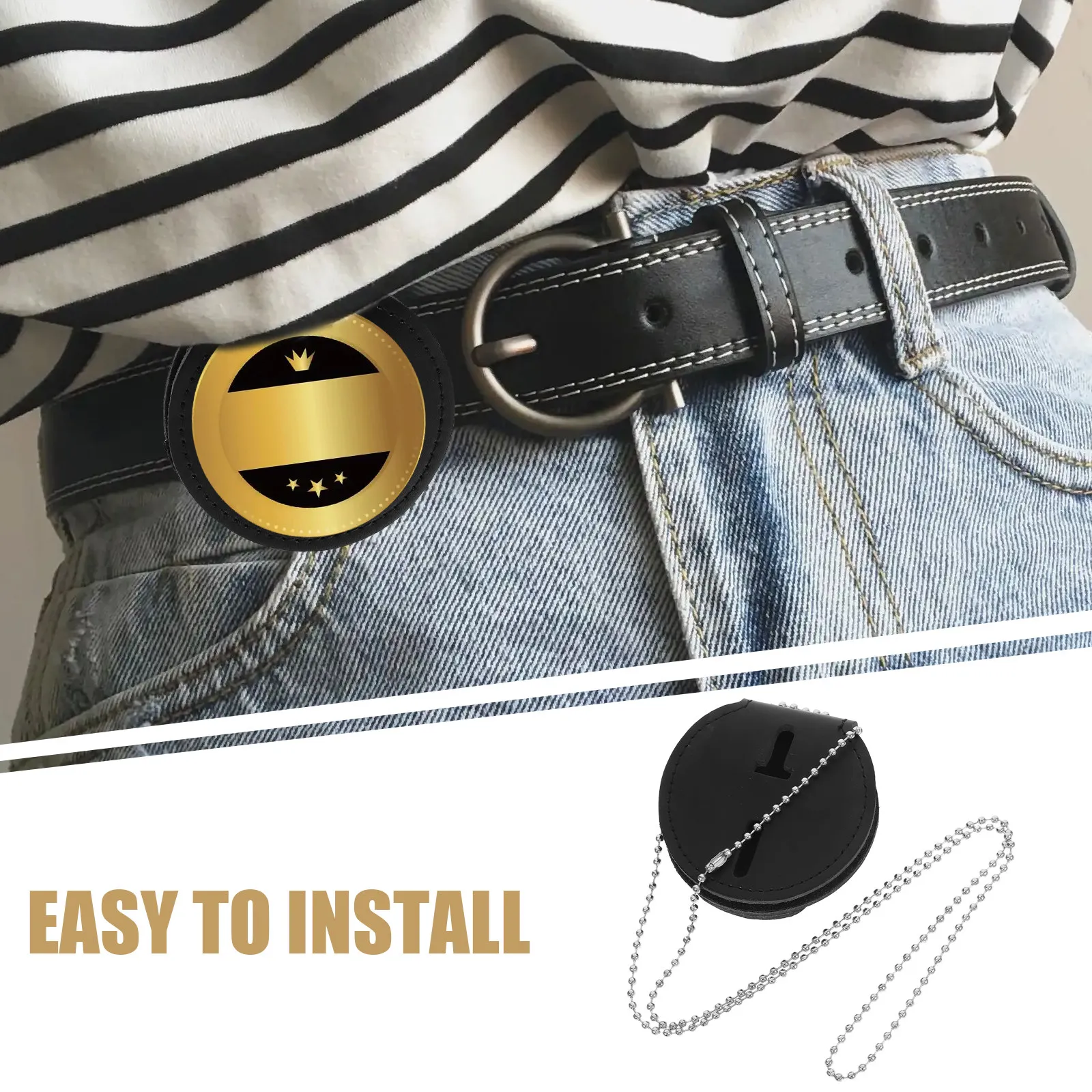PU Id Badge Holder with Stationary Metal Clip and Neck Chain Multifunctional Badge Card Storage Holder for Office Security