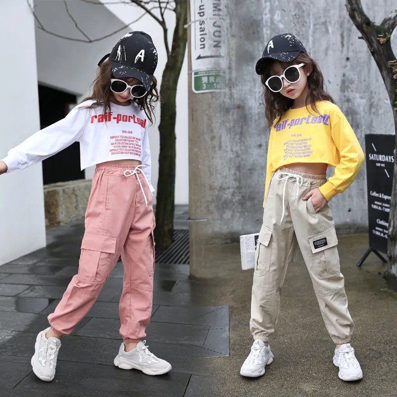 Trend Clothing Girls Pants Cargo Pants Multi-pocket Girls Sweatpants Elastic Waist Harem pants Kids Children Hip-hop Pant