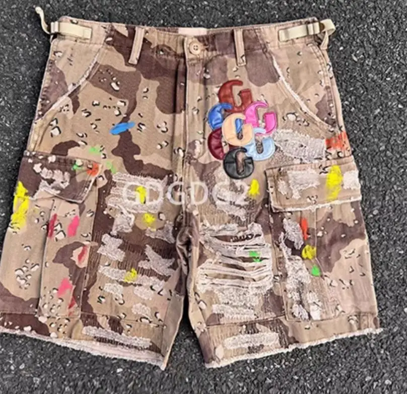 New 2025 luxury Men PATCH Desert WOODLAND CAMO CARGO SHORTS Comfortable Camouflage Skateboard Street Cotton Casual Shorts #a2