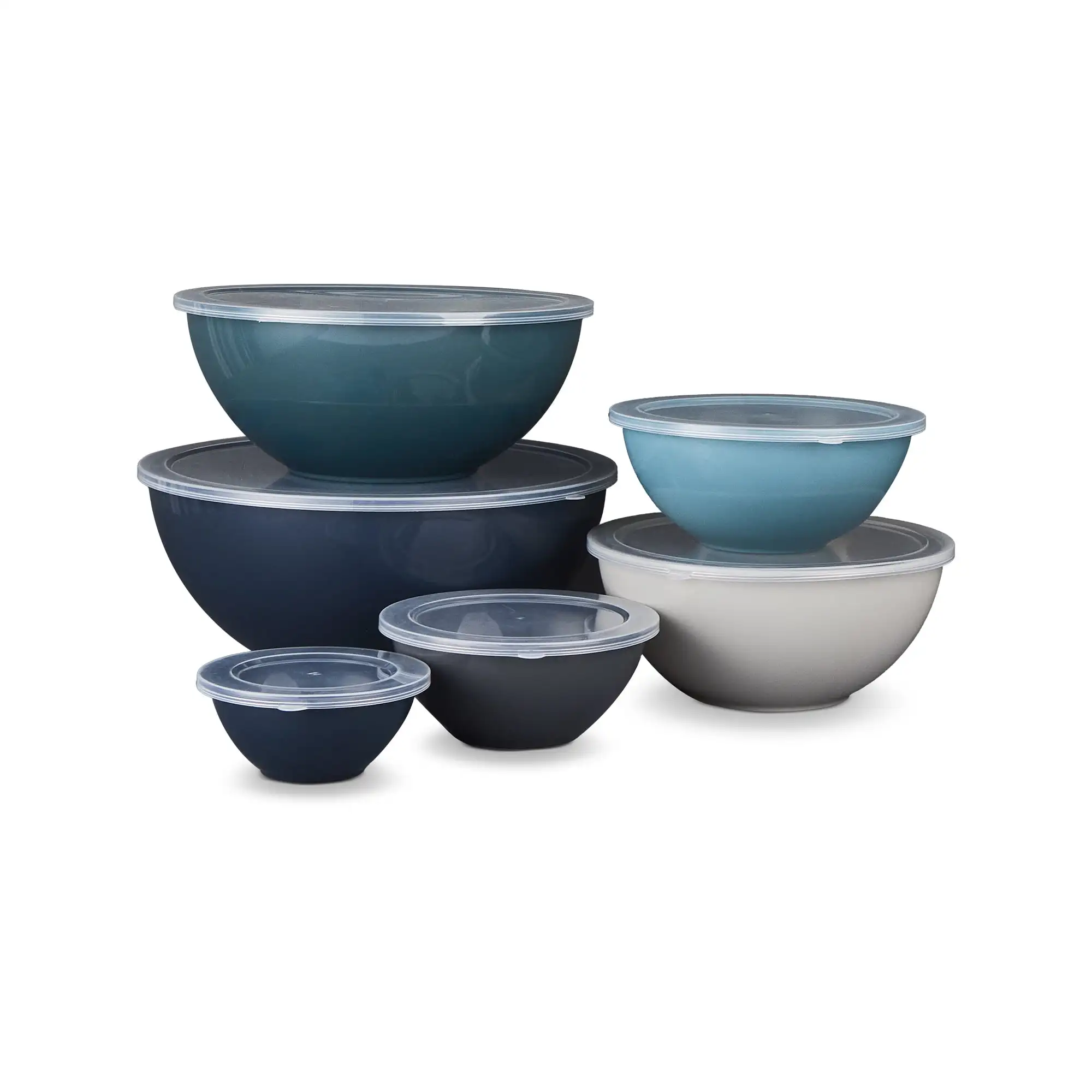 

12-Piece Nesting Mixing Bowl Set Blue Easy Grip Lids Nesting Design Microwave Safe Without Lids Sturdy and Durable