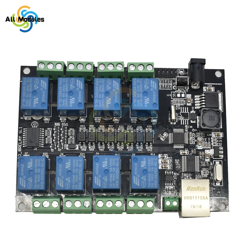 RJ45 NC-1000 Ethernet TCP/IP Remote Control Board with Built-in 8 Channel Relay Integrated 250VAC 485 Network Controller