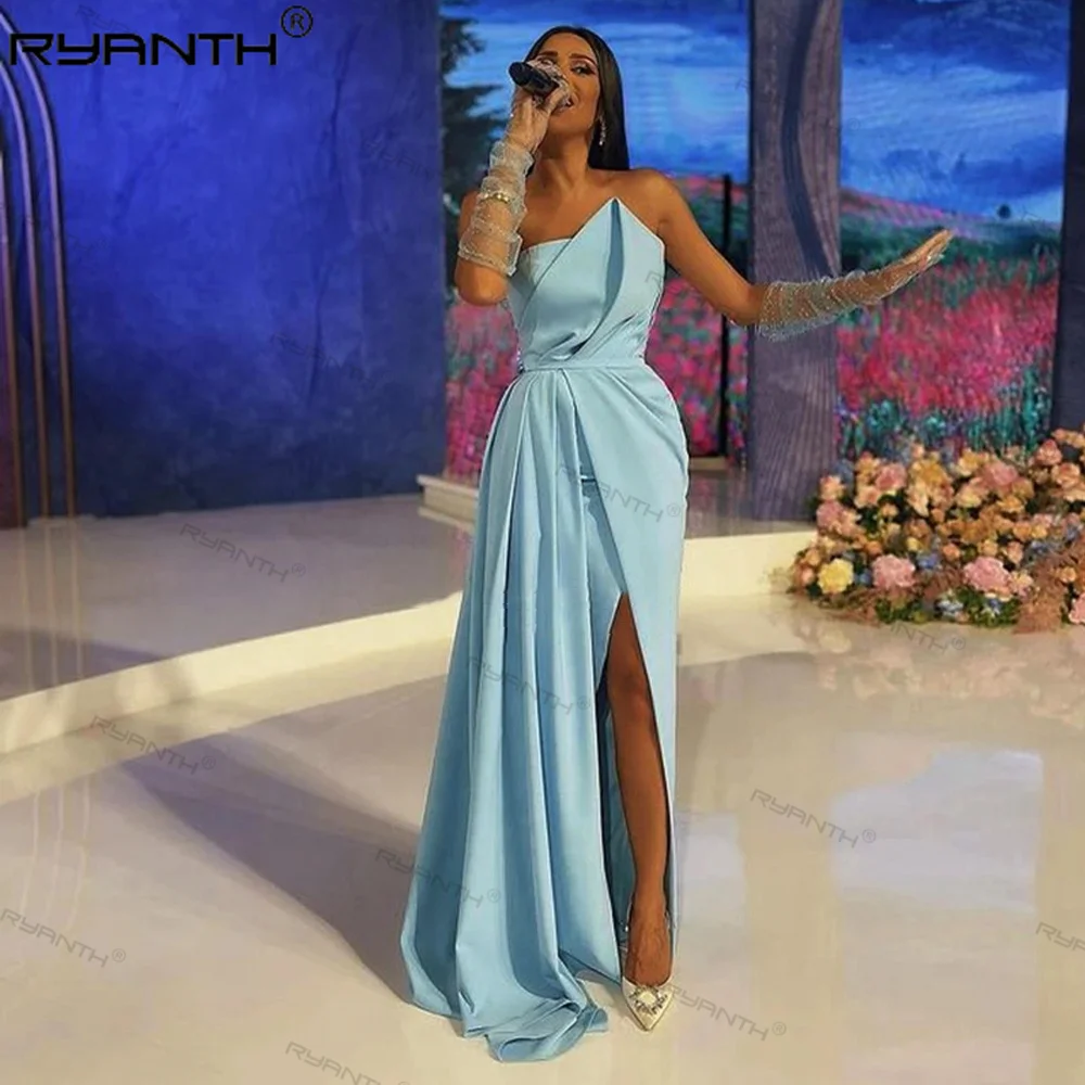 

Mermaid Evening Dresses for Women Side Split Prom Dress Sky Blue Stain Celebrity Dress vestidos de noche Special Events 2024