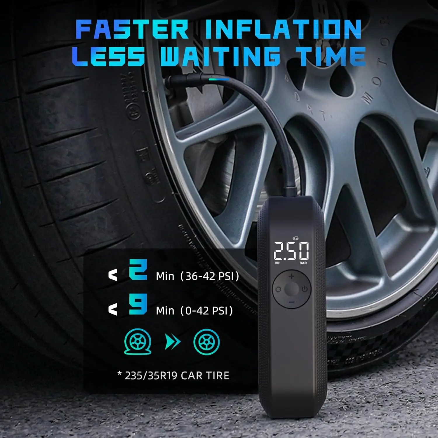 Portable Electric Air Compressor Pump 150 PSI, Rechargeable LED Display Tire Inflator for Bike, Car, Motorcycle, Ball