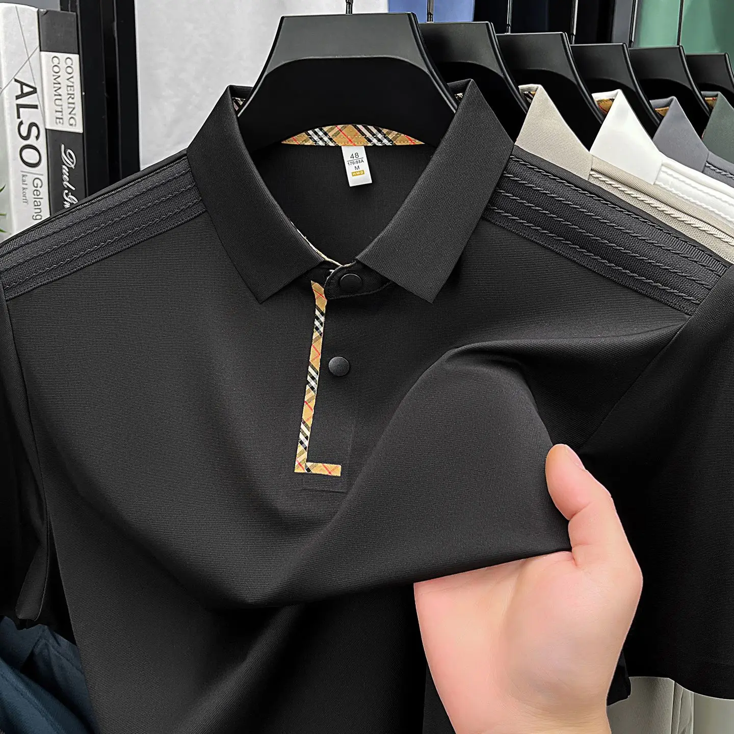 Seamless Collar Polo Shirt for Men, Quick-Dry, High Stretch