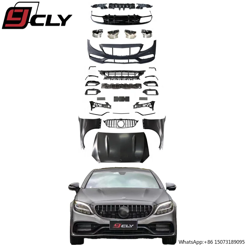 

Автозапчасти, комплект кузова автомобильного бампера для C-Class W205, переоборудованный C63, передний задний бампер, крылья капота двигателя