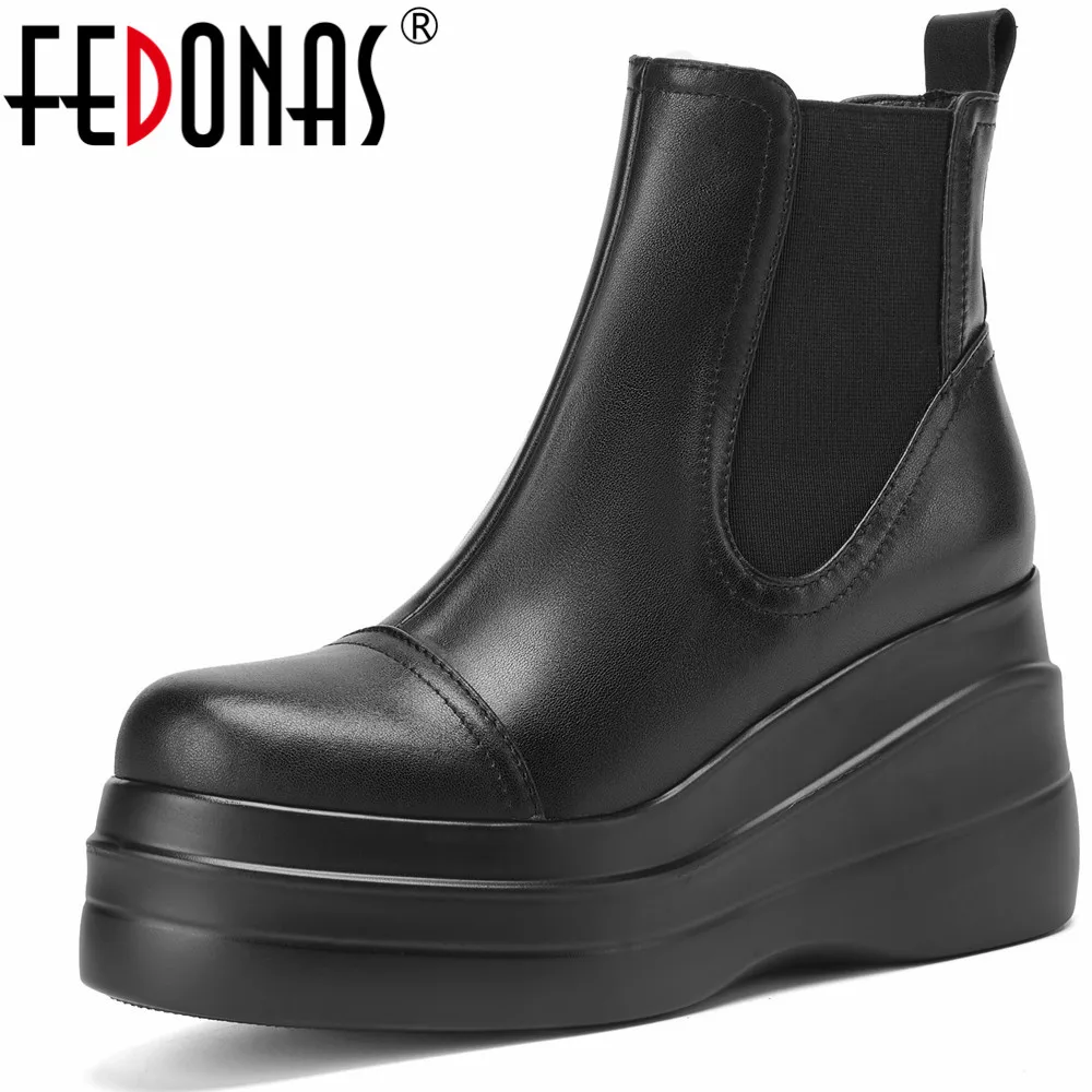 

FEDONAS Women Ankle Boots Round Toe Thick Platforms Genuine Leather Shoes Woman Mature Office Lady Autumn Winter Short Boots New