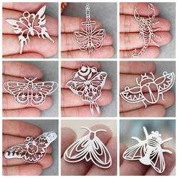 3pcs Art Line Insect Charms Butterfly Mooth Cicada Beetle Stainless Steel Pendant Fit Earrings Necklace Jewelry Making Accessory