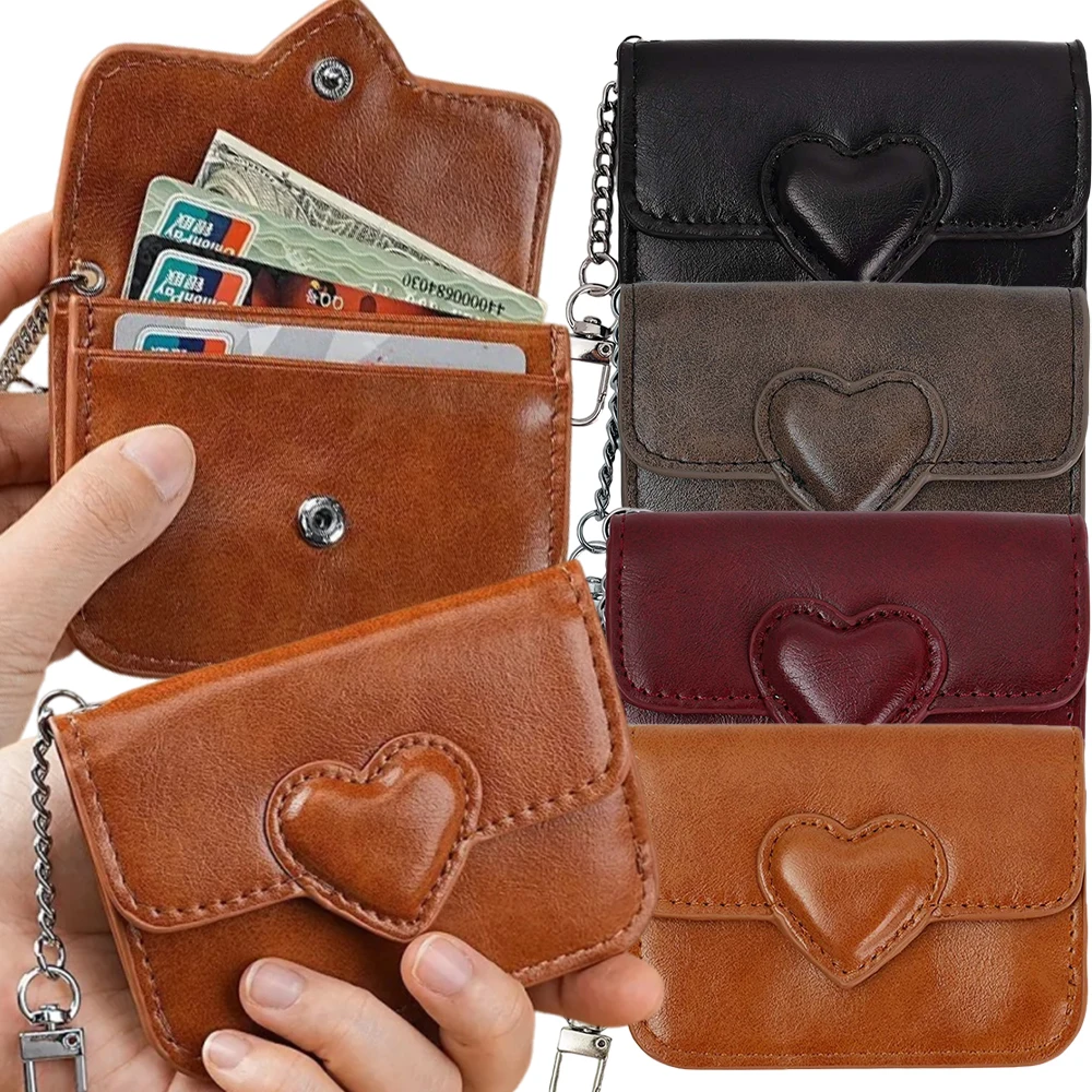 

New Mini Coin Purse Keychain Wallet Fashion PU Heart Buckle Multi-card Slots Card Holder Pouch Key Storage Bag for Women Men
