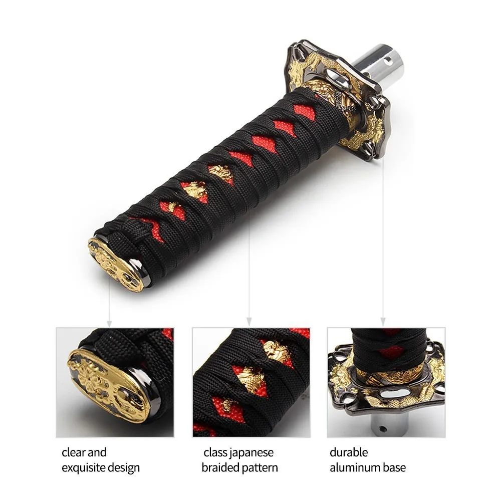 100/150/200mm JDM Katana Gałka zmiany biegów Miecz samurajski Gałka zmiany biegów z 4 adapterami Uniwersalna pasuje do większości samochodów ręcznych i automatycznych — zdjęcie 4