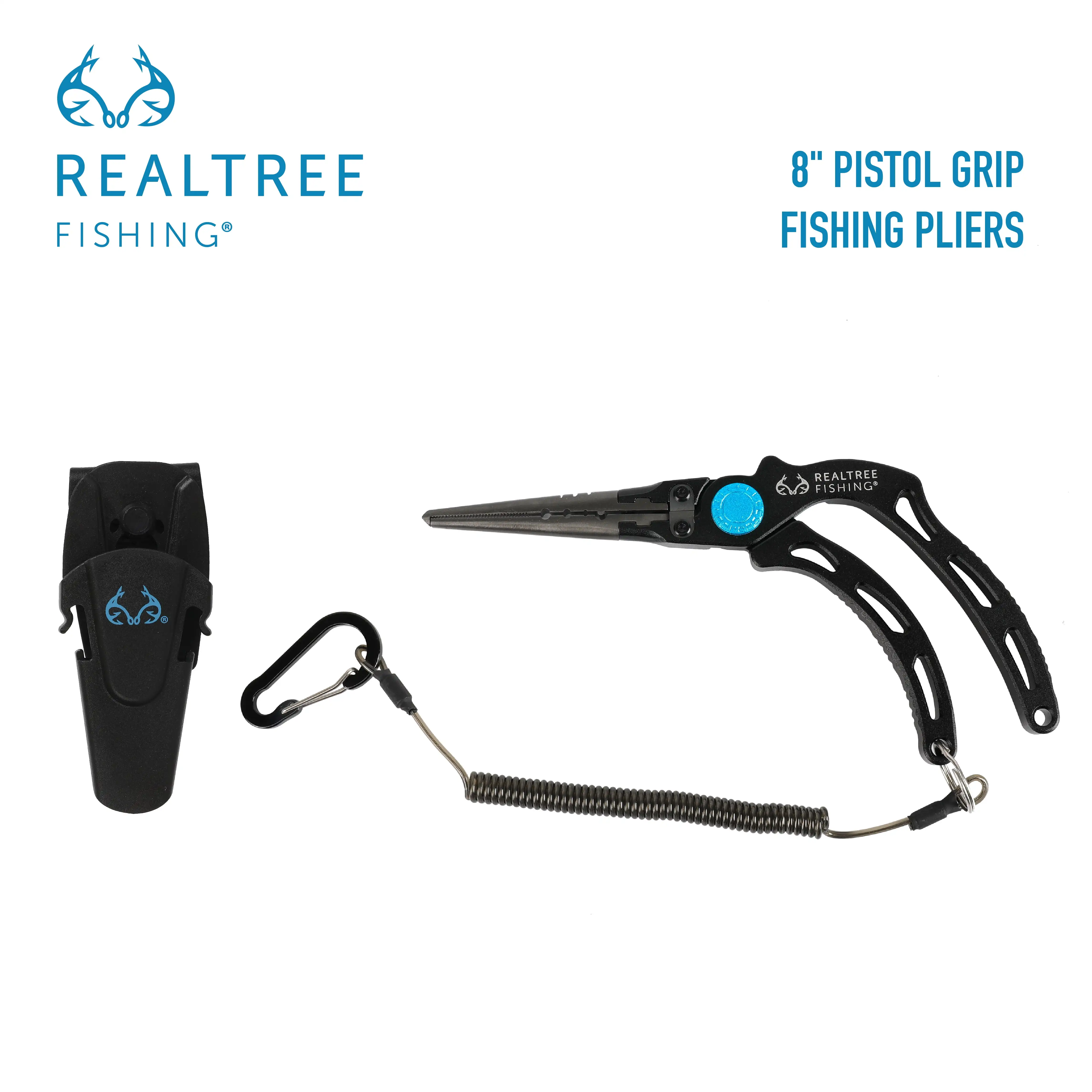 

Fishing 8-inch Pistol Grip Pliers with Titanium-Coated Stainless Steel Jaws and Tungsten Carbide Cutter