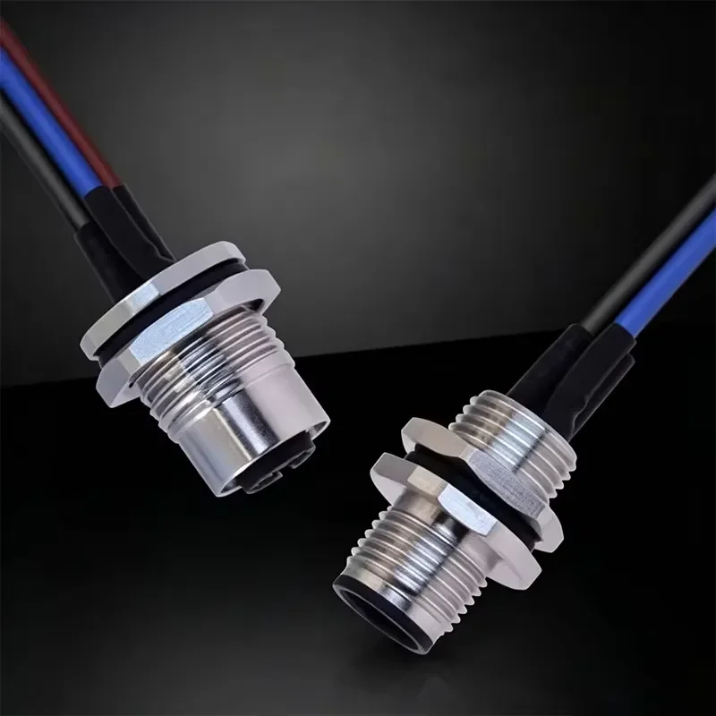 Male M12 Cable Connector Socket with 30cm Wire Metal Shielded 2 3 4 5 12Pin Plug Line Panel Mount Female Connectors Adapter