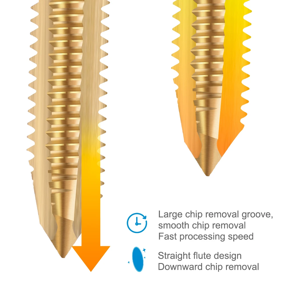 6Pcs HSS Machine Thread Taps 6542 Titanium Coated Straight Flute Metric Screw Taps M2 M2.5 M3 M4 M5 M6