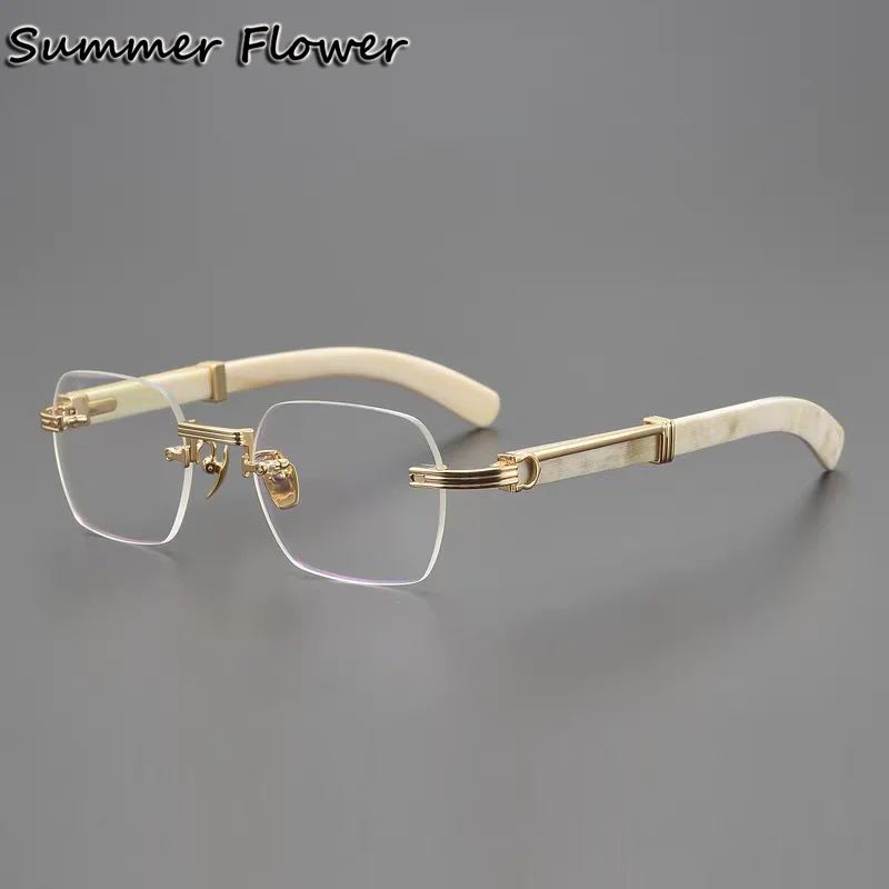 Men Titanium Rimless Glasses Top Quality OX Horn Super Quality Optical Glasses Frame Gentlemen Eyewear for Prescription Lenses