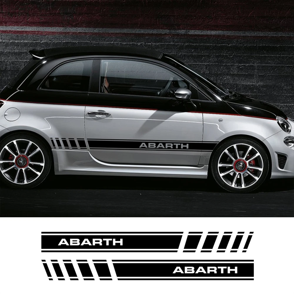 2PCS Car Door Side Skirt Stripe Stickers Racing Sport Fashion Vinyl Decals Decoration Accessories Exterior For Fiat 500 ABARTH