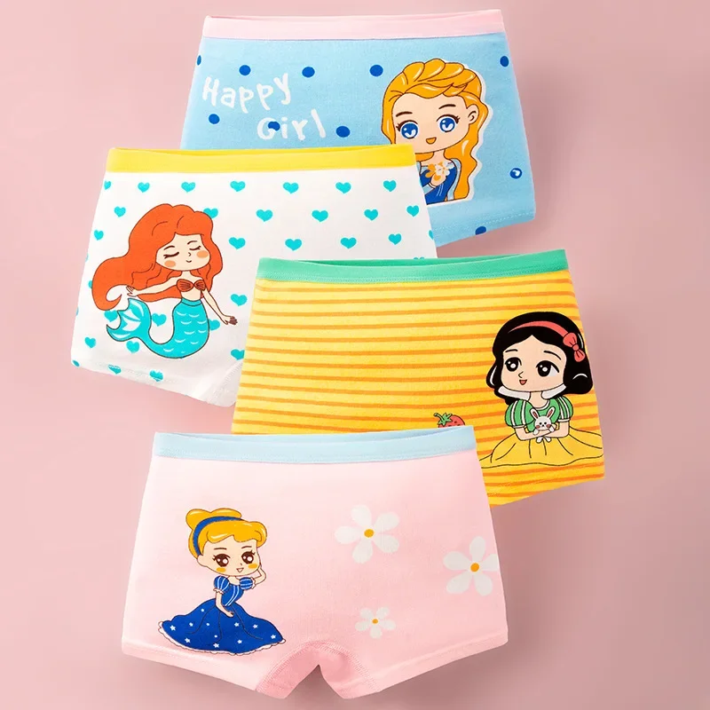 

4 Pcs/Lot Kids Underwear for Girl Cotton Breathable Boxer Brief Children Underpants Lovely Cartoon Princess Girls Briefs Panties