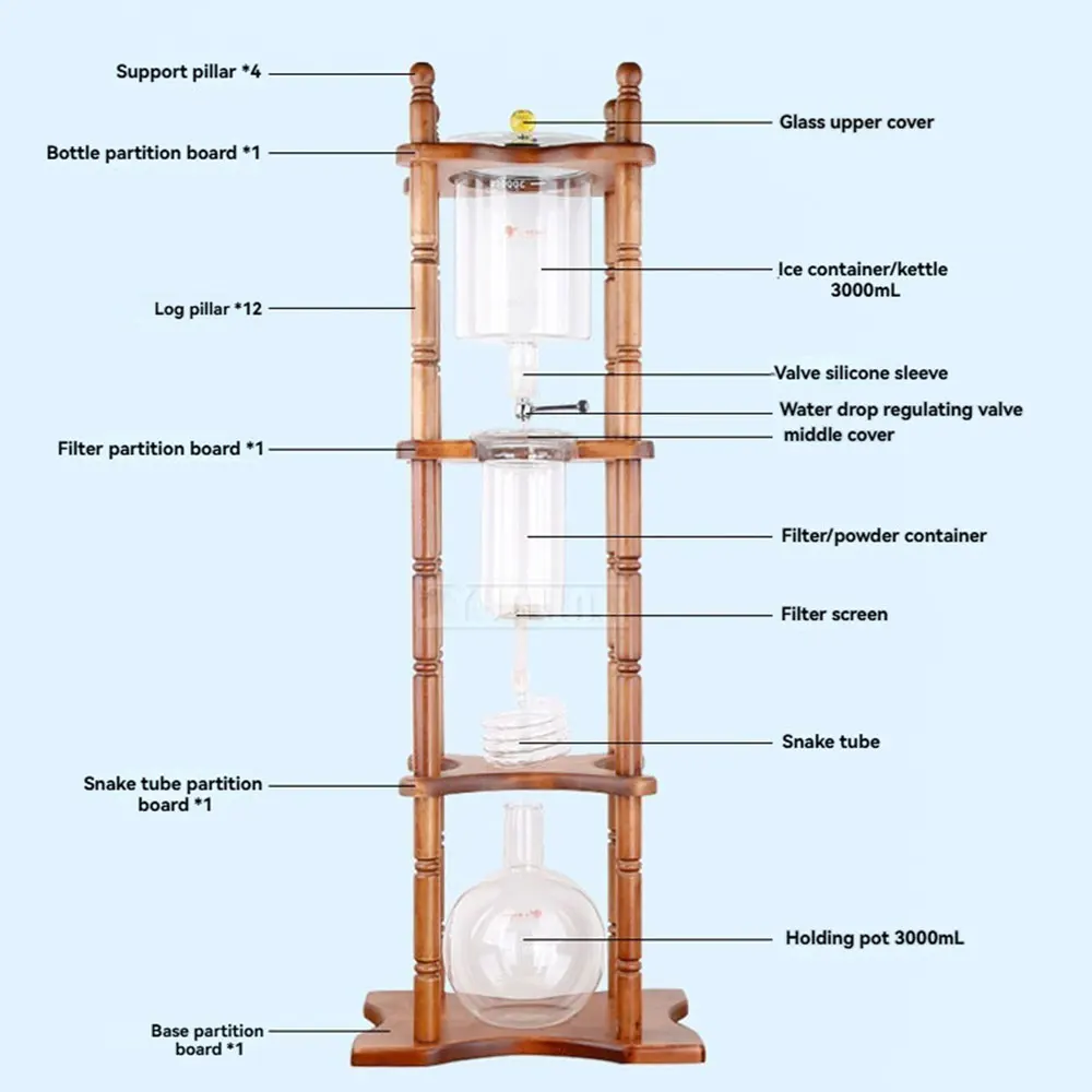 Ice drip coffee maker - Cold brew coffee - Home ice drip coffee pot for 25 servings (commercial use) - Single tube ice drip
