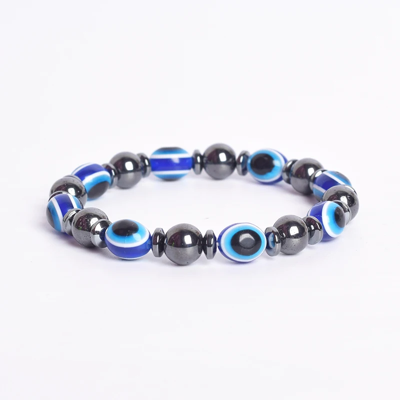 Blue Evil Eye Bracelet Man Women Turkey Thousand Eyes Wish Handmade Women Resins Bead Bangle Magnetic Hematite Jewelry Gift