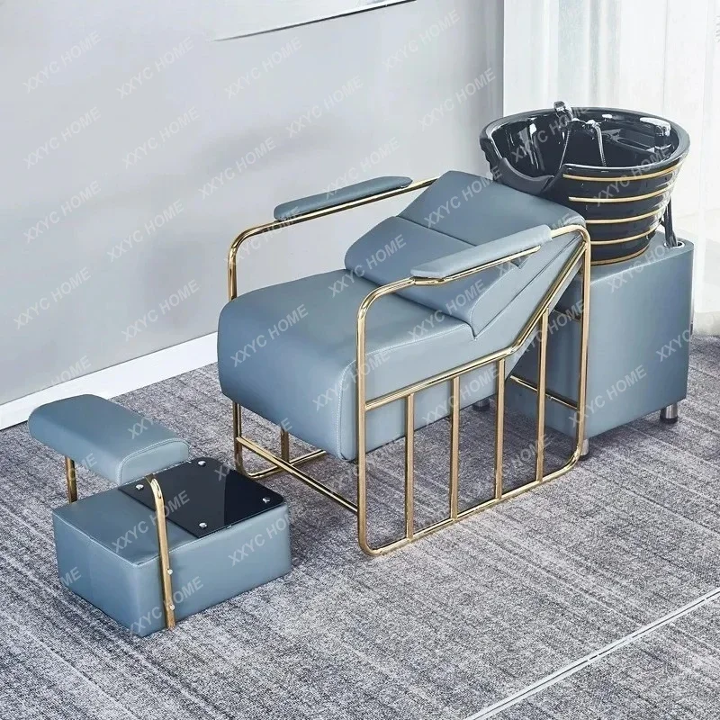 Hairdressing shampoo bed, barbershop, hair salon special massage head treatment bed, light luxury ceramic basin flush bed
