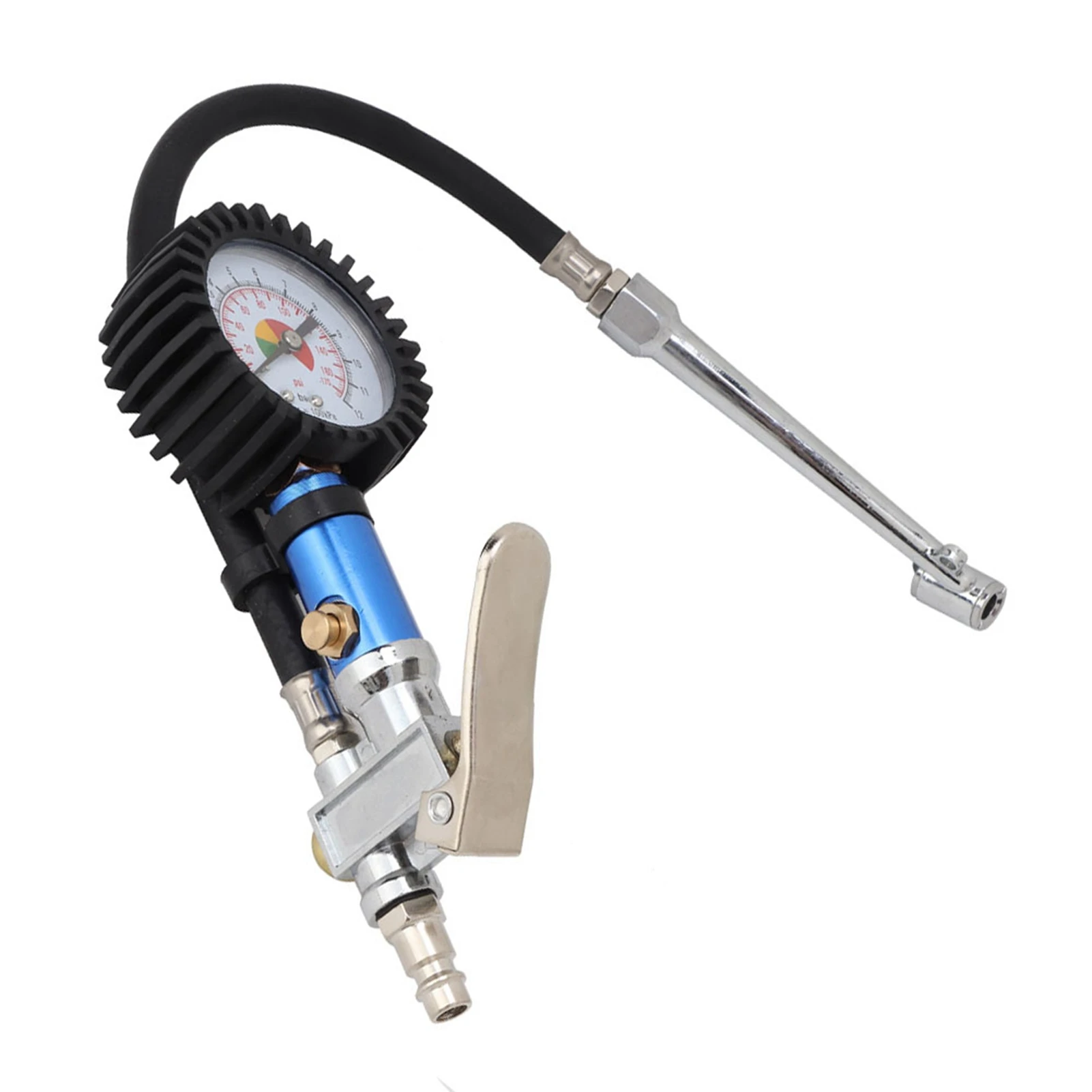 12 Bar Self Clamping Tire Inflator With Air Pressure Gauge And Quick Air Connector