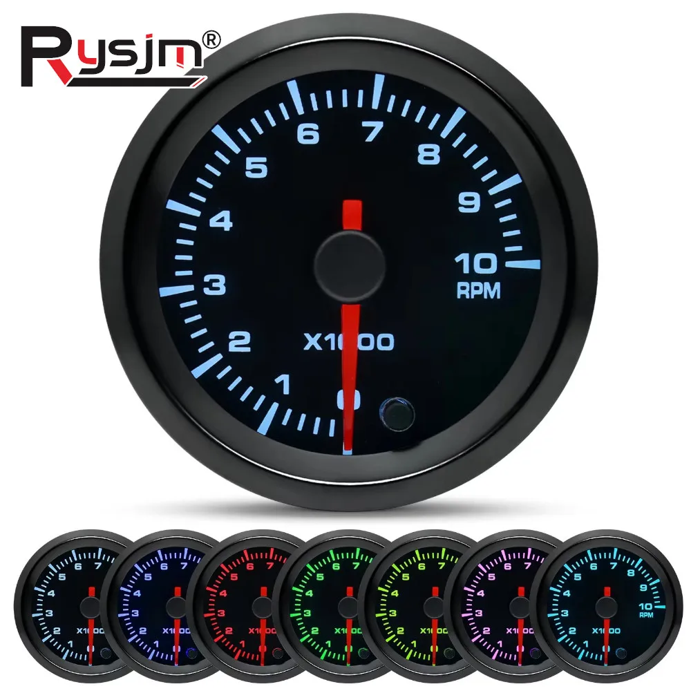 2 "52mm 7 colores LED tacómetro puntero tacómetro 0-10000RPM tacómetro Universal para 4/6/8 cilindro motor coche 12V