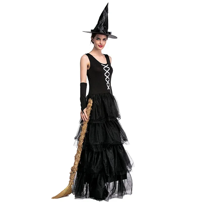 Halloween cosplay bruxa sexy vestido preto traje adulto