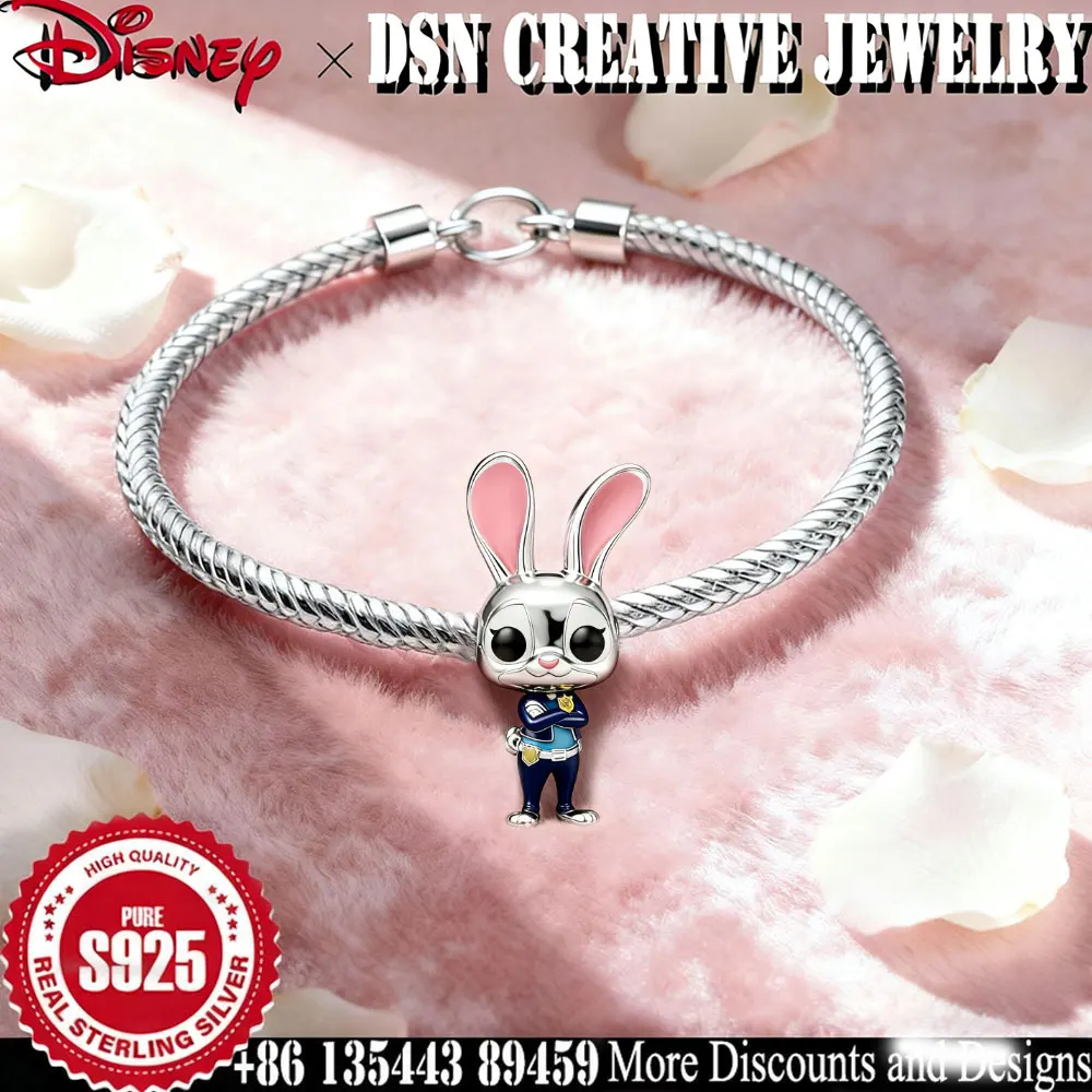 

DSN 925 Silver Charm Disney Zootopia Police Rabbit beads for Bracelet Child's Play cartoon cute Charm Jewelry Gift