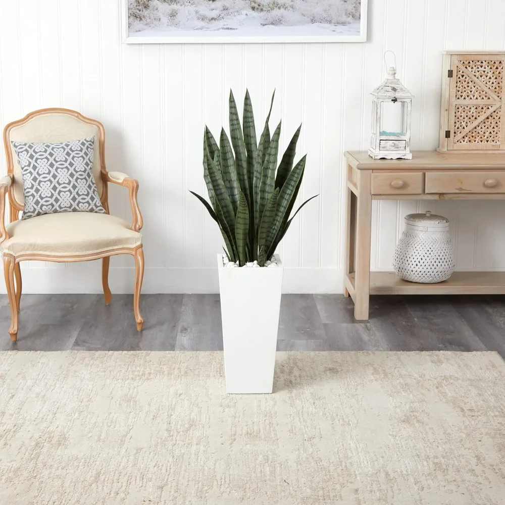 

4’ Sansevieria Artificial White Tower Planter Silk Plants Green