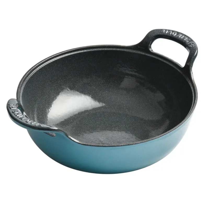 Enamelled Cast Iron Balti Dish with Loop Handle Casserole Dish Heavy Dutch Oven Kitchen Utensil Saucepan 25cm