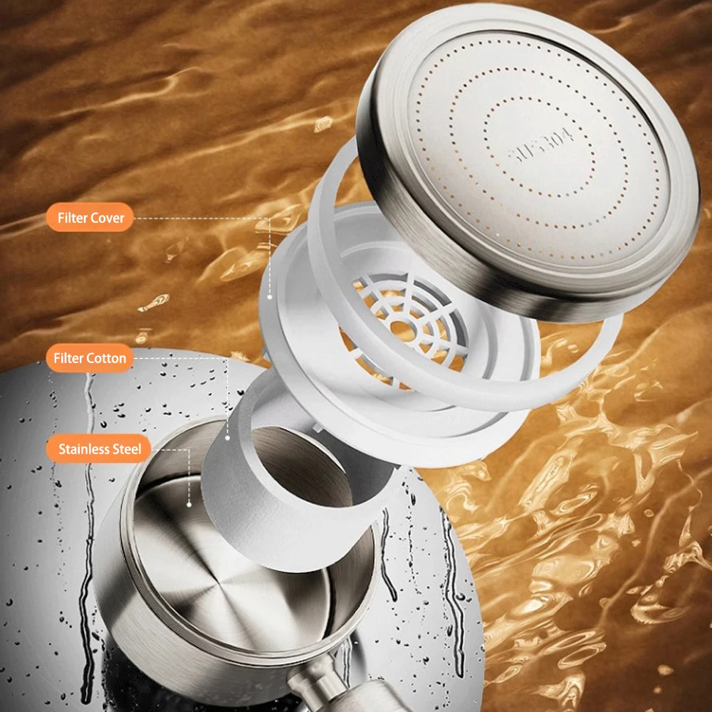 

Upgraded Shower Head With Filter 304 Stainless Steel High Pressure Shower Head with One-touch Stop Button Bathroom Accessories