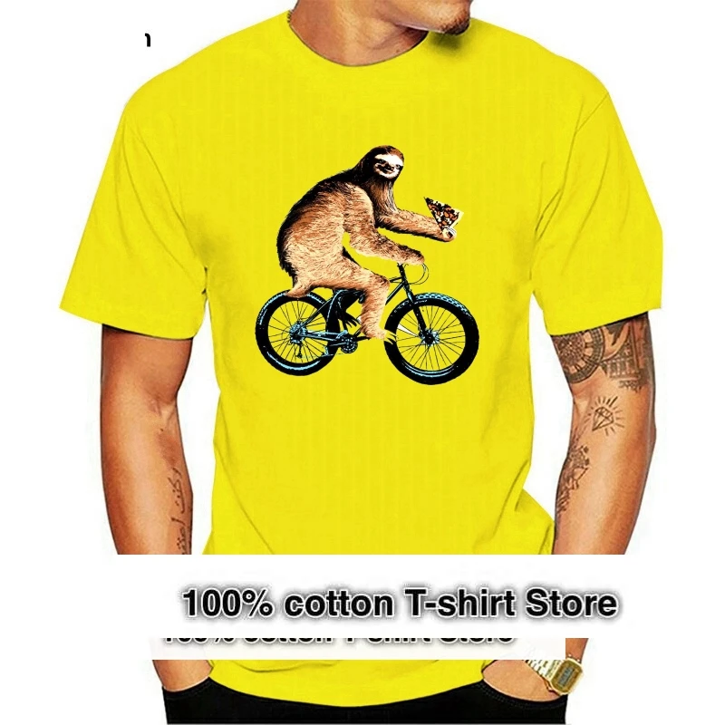 Sloth Riding A Bicycle Eating  Tee Fatbike T Shirt Men Black Short Sleeve Cotton Hip Hop T-Shirt Print Tee Shirts