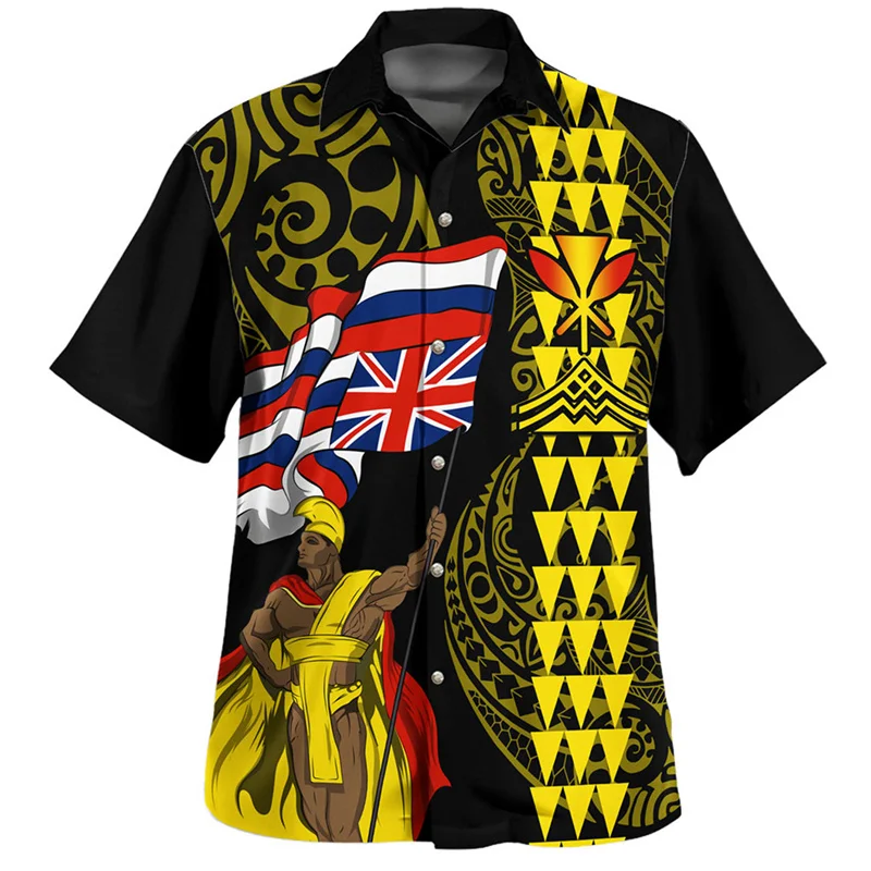 

New Harajuku 3D Printing Amercian Polynesian Hawaii Flag Shirts Men Hawaii Coat Of Arm Graphic Short Shirts Fashion Clothes Top