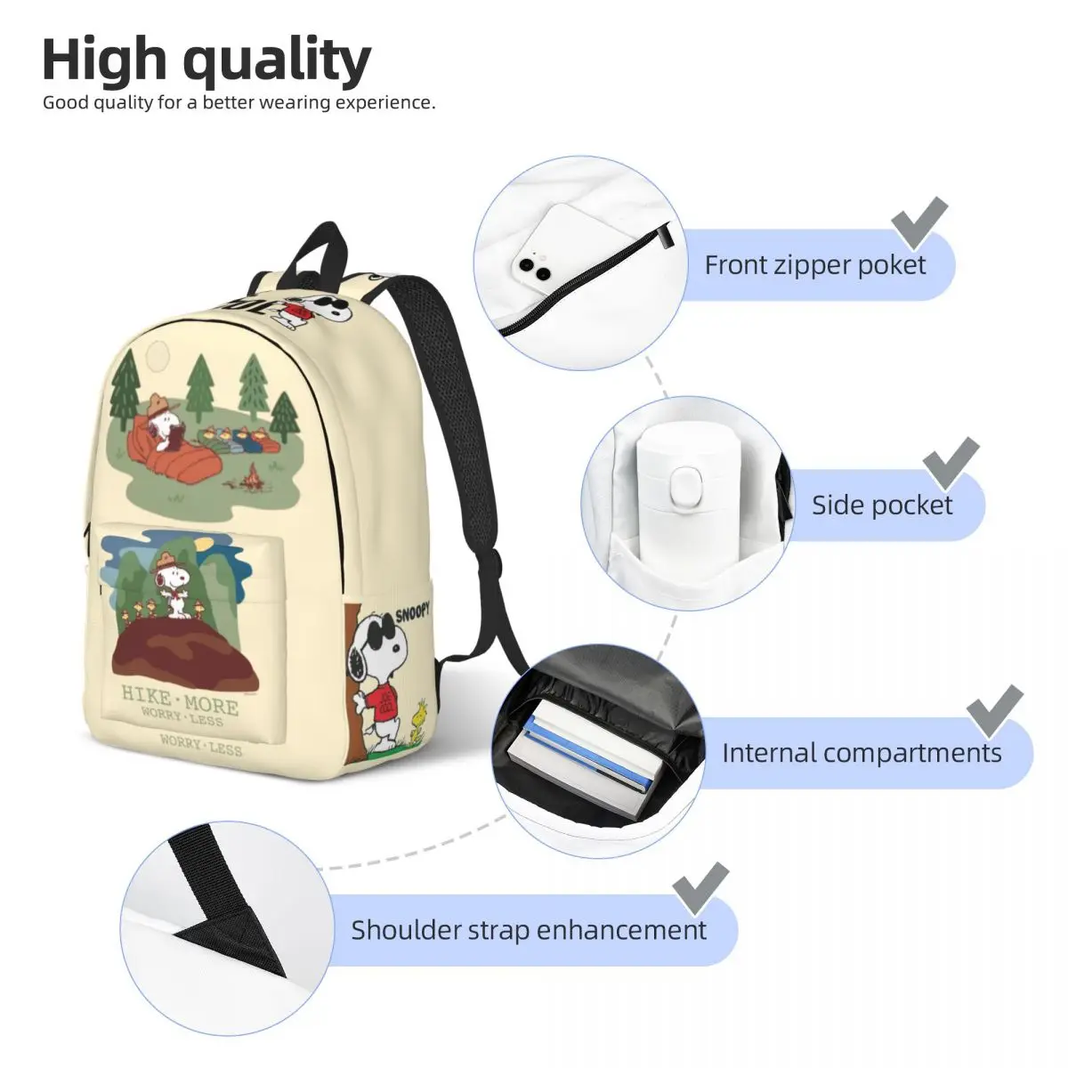 Funny Peanuts Snoopy Napping for Men Women Student School Bookbag Snoopy\'s House Daypack Elementary High College Travel