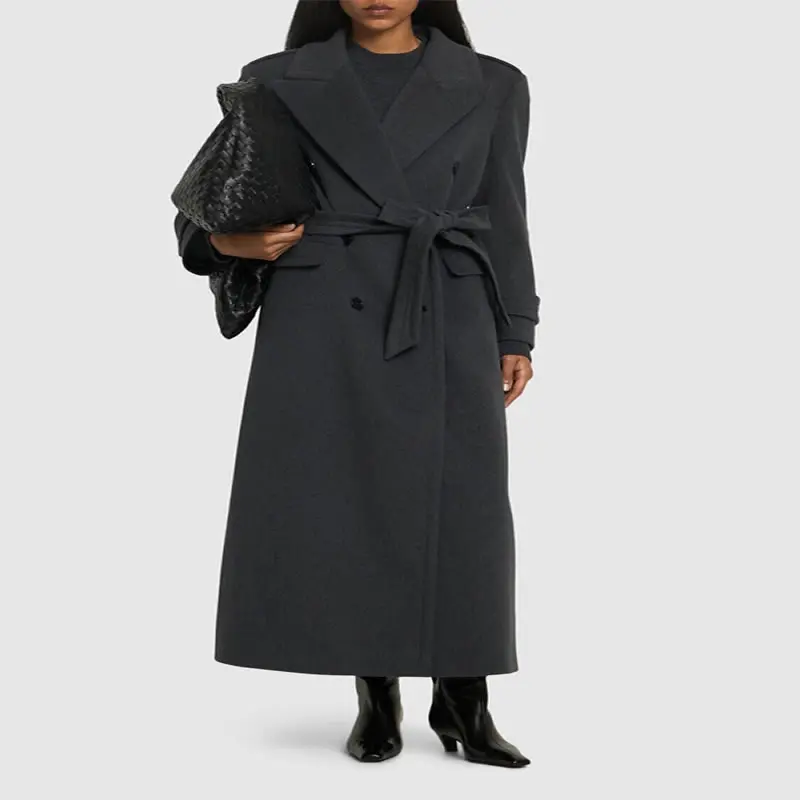 

Winter Long Sleeve Turn-Down Collar Coat Grey Solid Wool Coat
