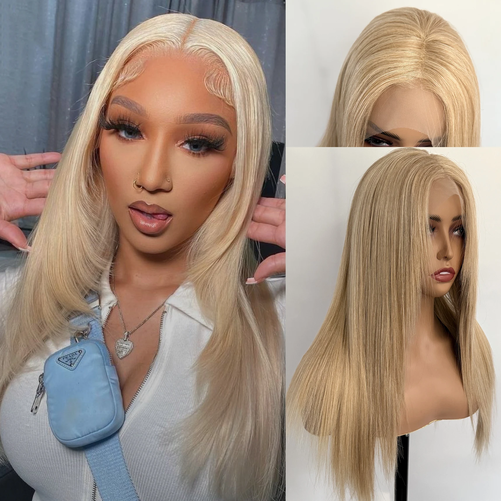 Platinum Blonde Layered Cut Wig Long Silky Straight Lace 