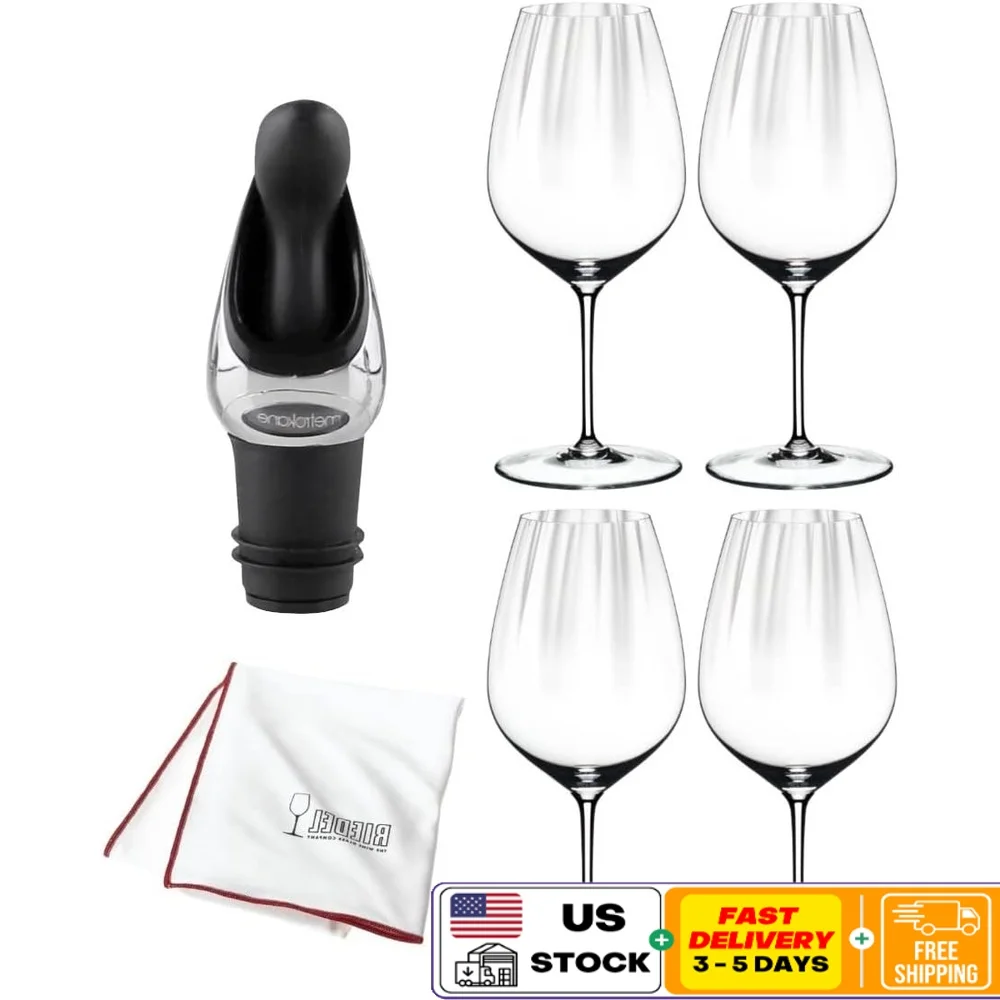 

Бокалы для вина Performance Cabernet Merlot, комплект из 4 штук с пробкой для наливки вина и большой полировальной ткани из микрофибры, идеально подходит