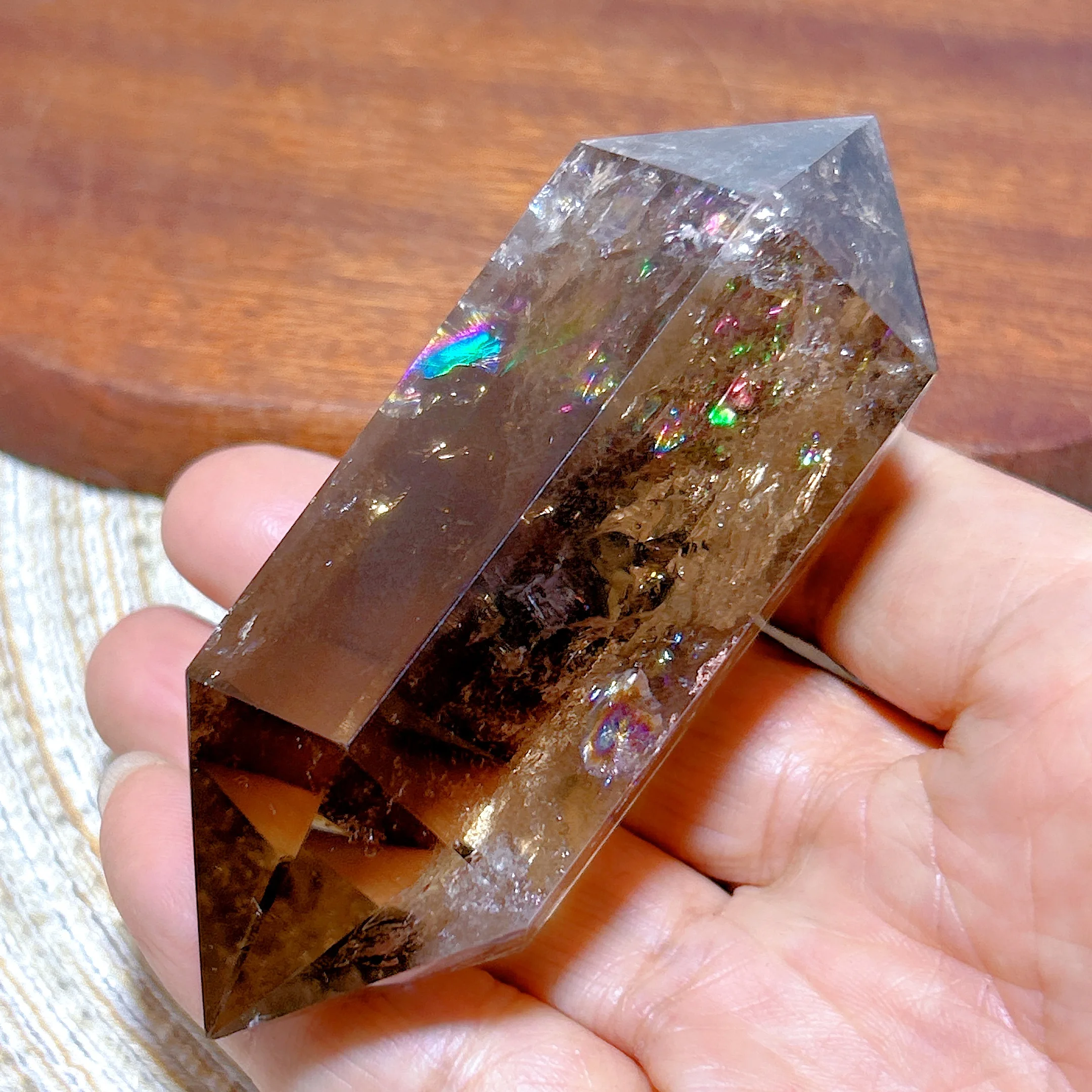 Healing Natural Crystal Brazil Rainbow Smokey Quartz Tower Double Point High Quality Rare Gemstones Home Decoration Mineral Gift