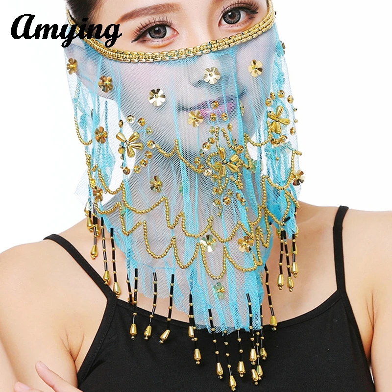 Donne Shiny Plum Blossom velo Sexy danza del ventre Face Wrap sciarpa misteriosa Masquerade Hairpin Mask Performance puntelli nuovo