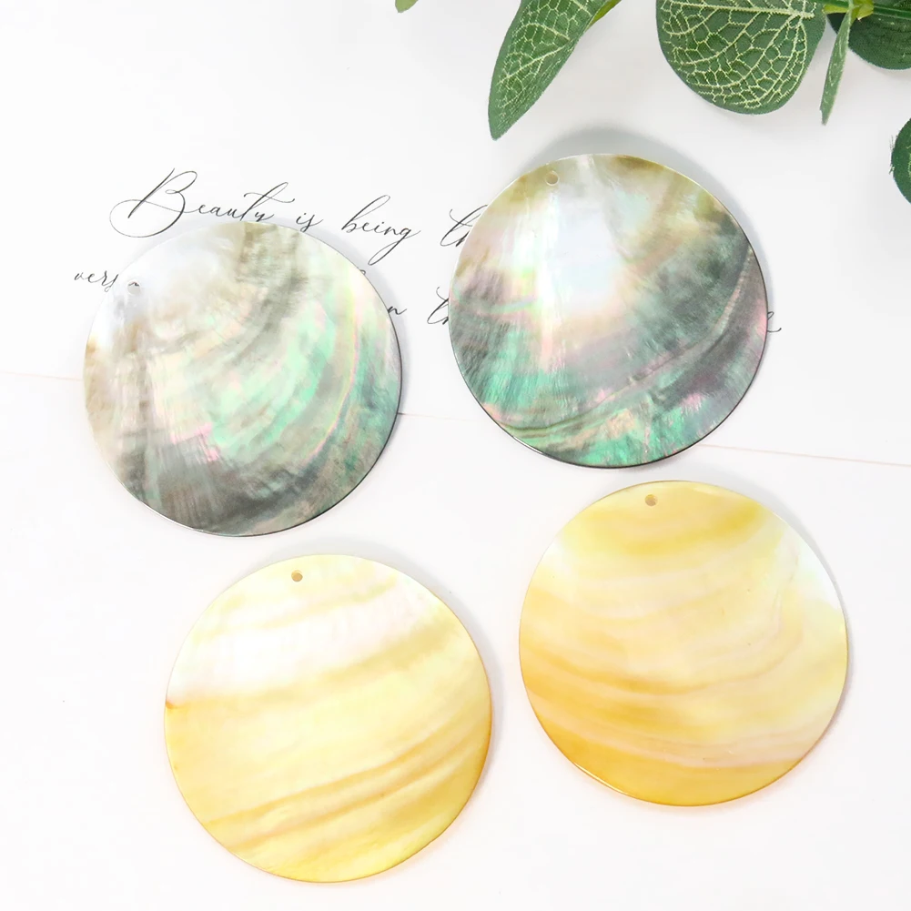 2PCS 50mm Round Shell Disc Charm Pendant Natural Mother of Pearl Beads for Jewelry Making Coin Mussel Slice DIY Necklace Earring