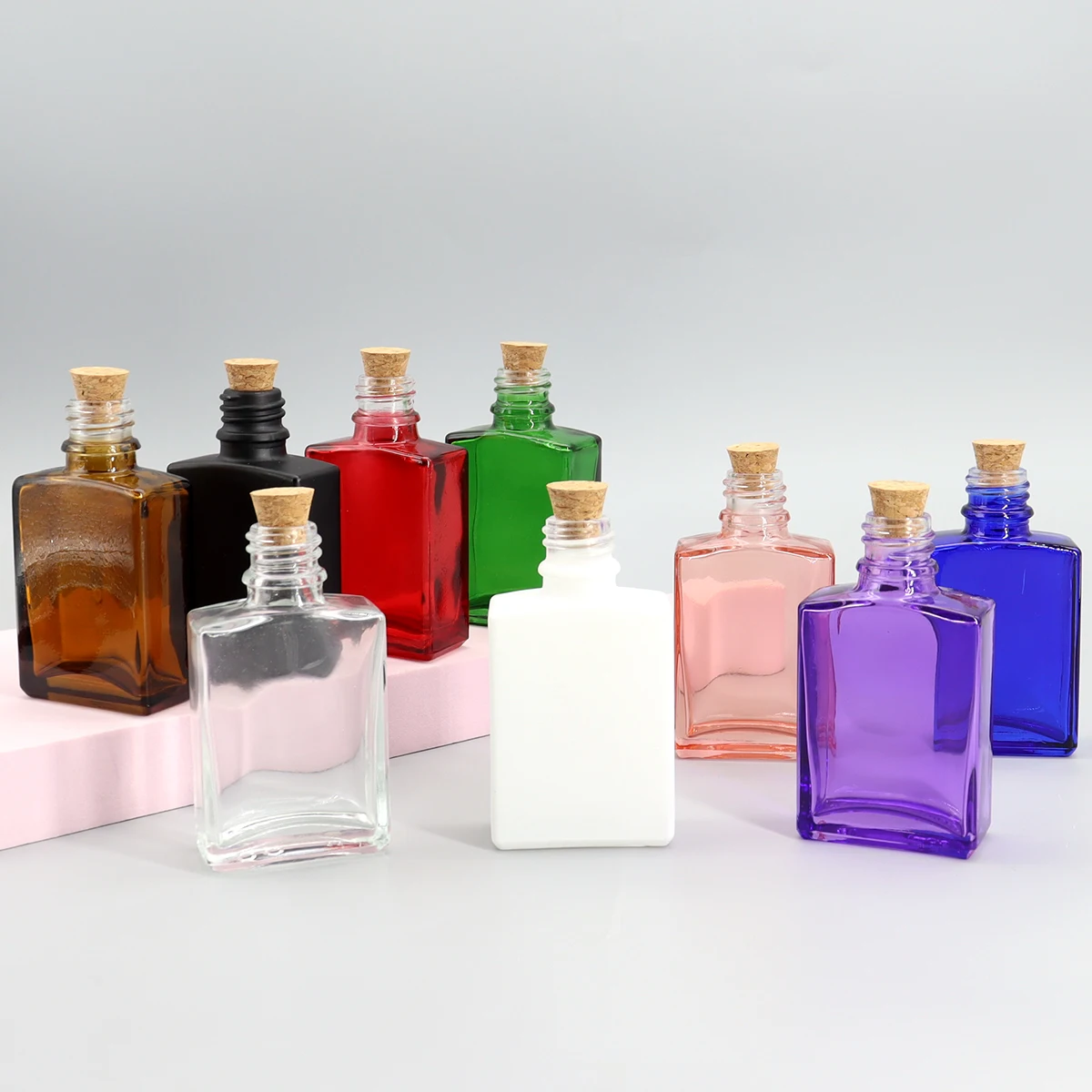 

30ml Model Amber Square Glass Bottle With Cork 1oz Clear Blue Green Red Pink Purple Empty Cork Glass Vials