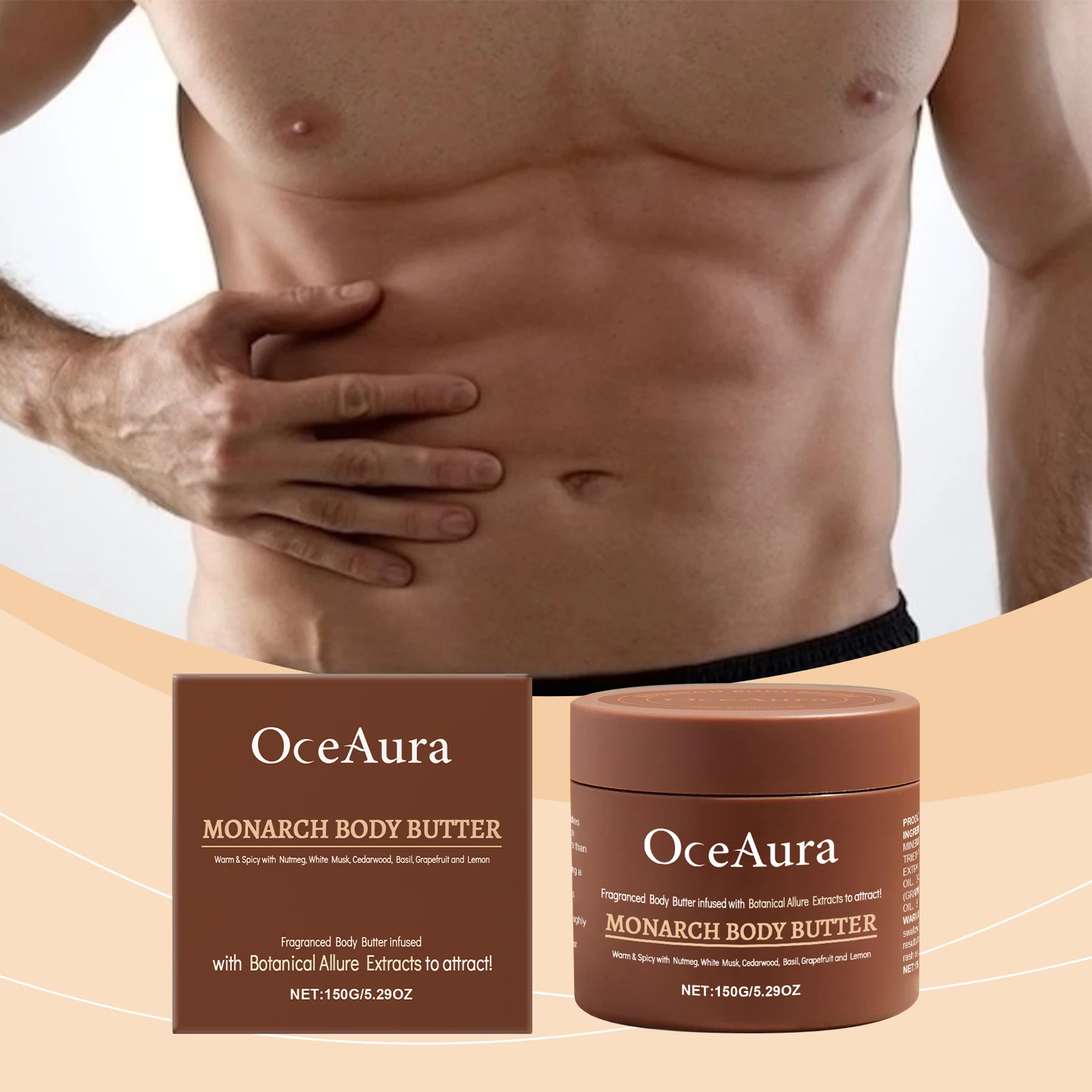 OceAura Men Fragranced Body Butter, Daily Moisturizing Body Cream, Soft Smooth Nourishing Skin Care for Men
