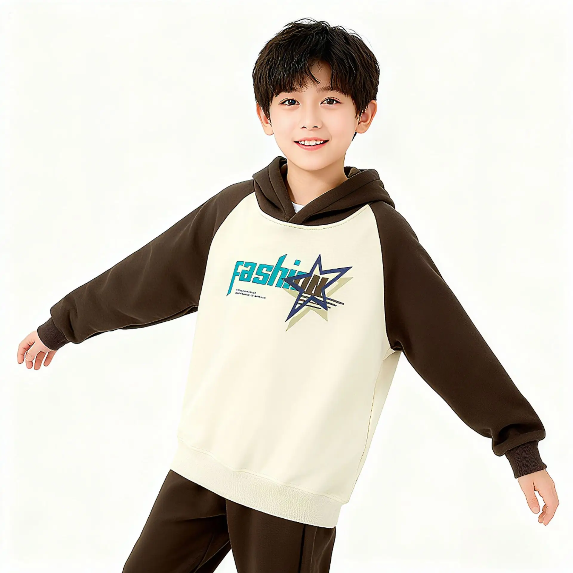 

Kids Fleece Hoodie Winter Warm Boys Color Block Pullover Korean Style Thermal Sweatshirt Print Thickened Casual Jacket