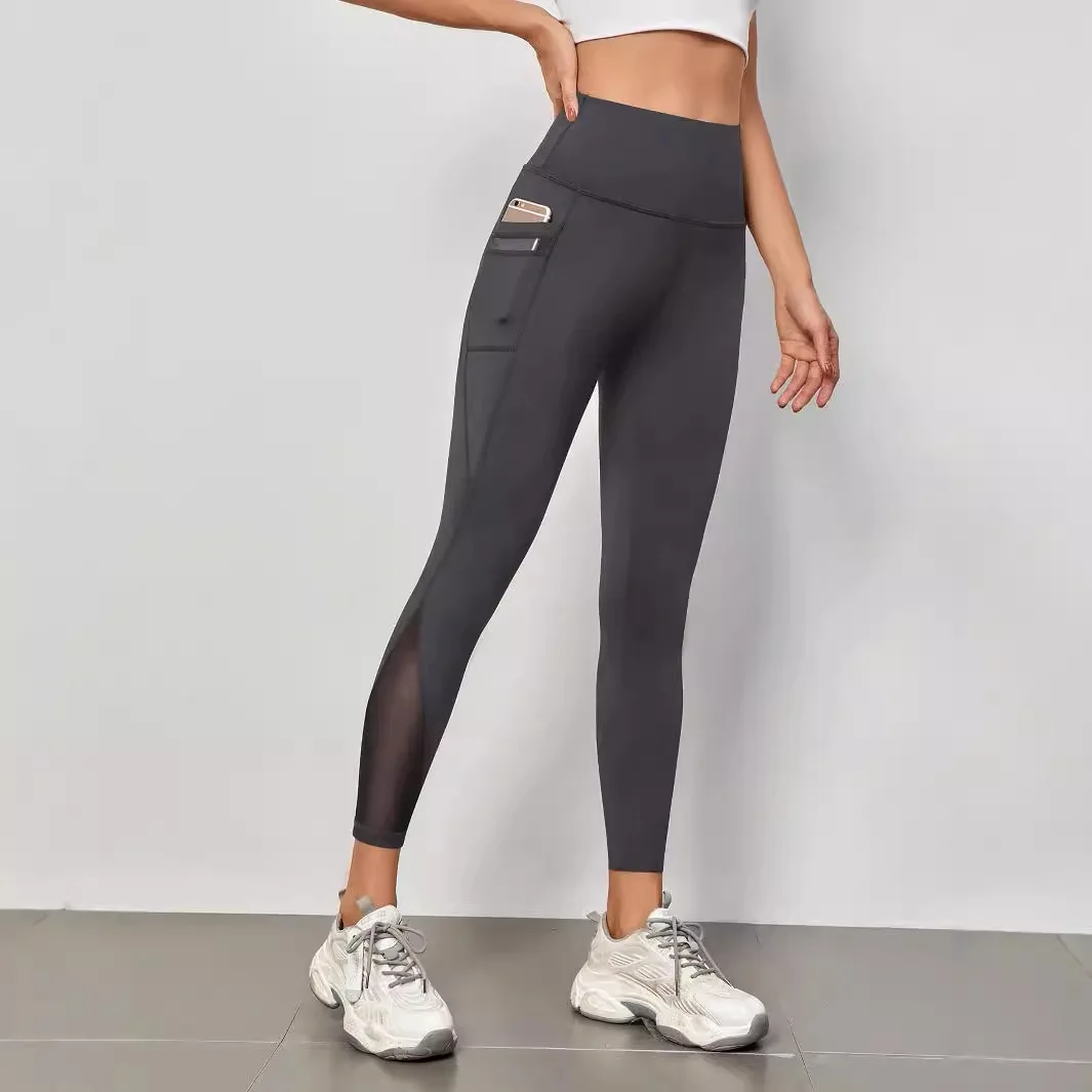 High Waist Mesh Splice Yoga Pants Women's Fashionable Breathable Quick Dry Pocket Design Butt Lifting Cross-Border Clothing — купить у AliExpress WW