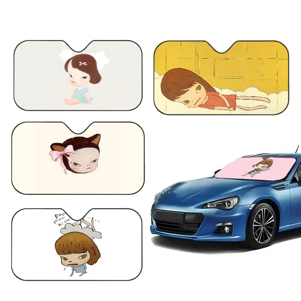 Y-YoshitomoS N-Nara CARTOON Car Windshield Sun Shade Foldable Car Front Covers Car Sunshade for Car Accessories Blocks Uv Rays