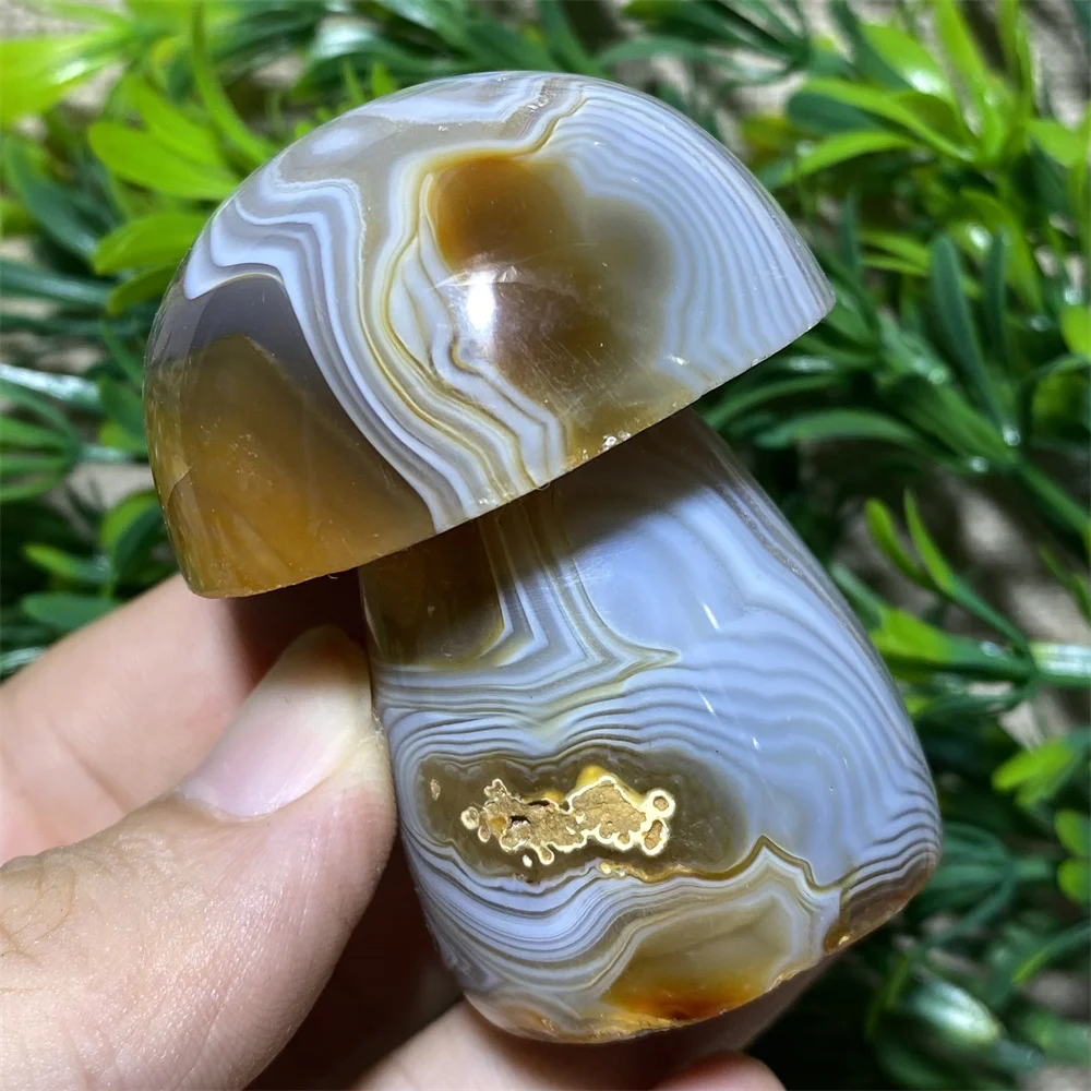 天然キノコのクリスタルの彫刻,縞模様の芸術,スピリチュアルヒーリング