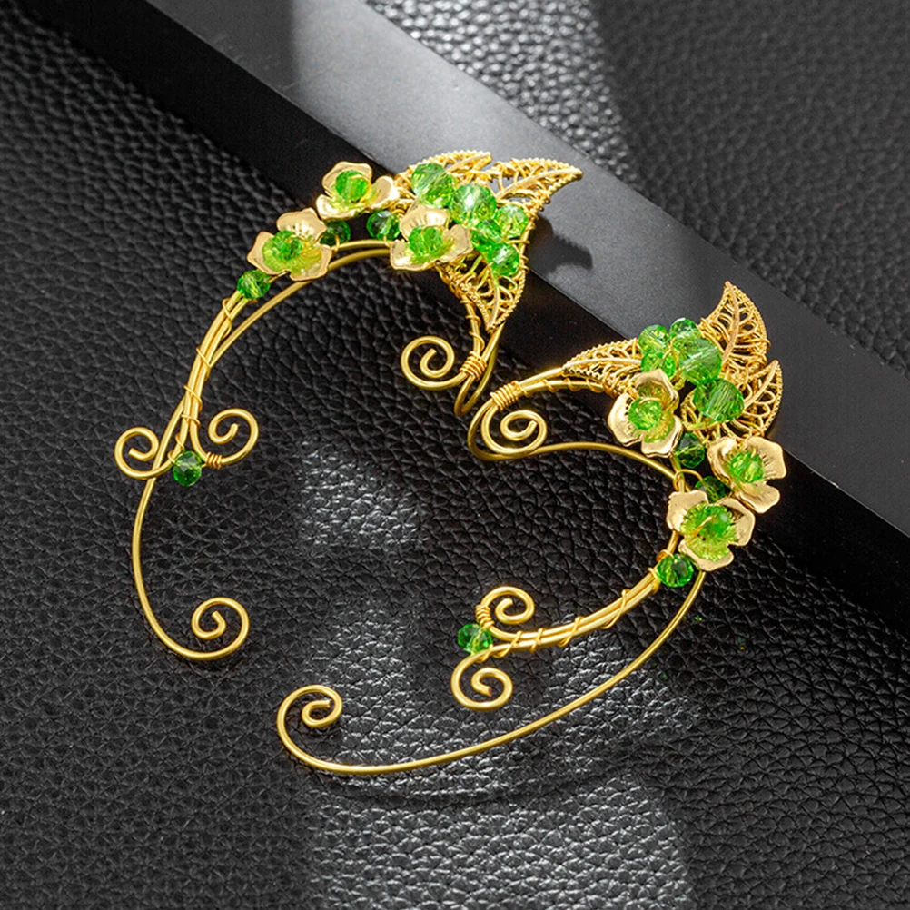 

Retro Green Earrings Cuffs Non Piercing Clip Jewelry for Women Costume Temperament Miss