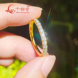 Rose Gold Yellow Plated 2mm French Pave White Round Moissanite Full Eternity Ring Band 925 Silver Engagement Dating Jewelry