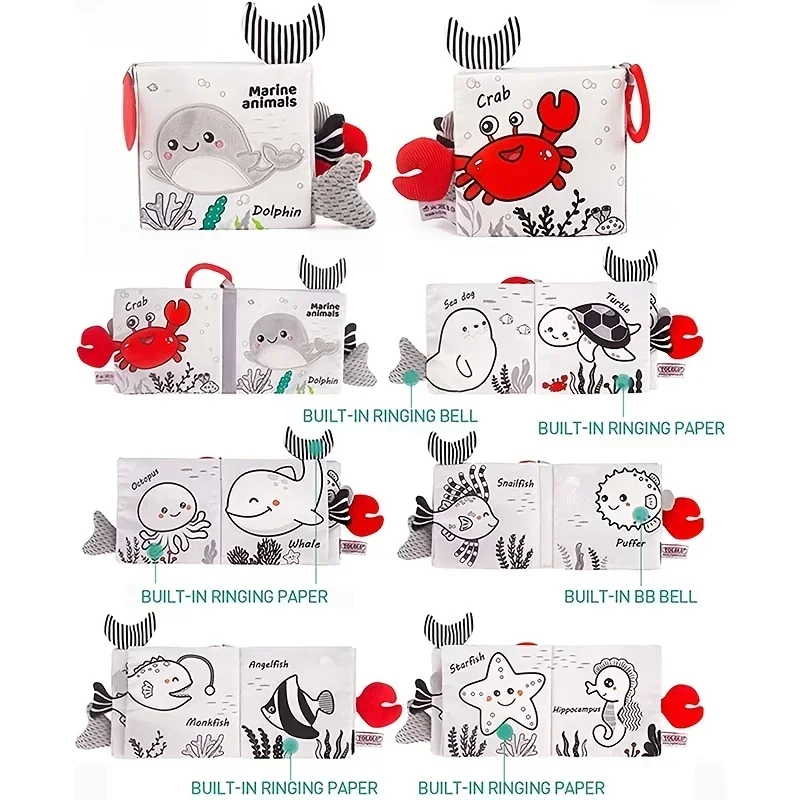 Lot de 2 livres en tissu pour bébé : éducation précoce, habitudes et cadeaux pour nouveau-nés de 0 à 6 mois - Graphique doux et stéréo (2,5 x 13 cm/4,9 x 5,1'')